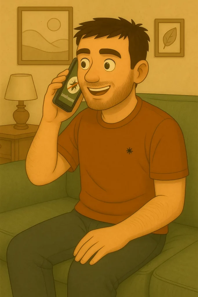 Illustration d'un personnage qui appelle une société de désinsectisation pour des moucherons.