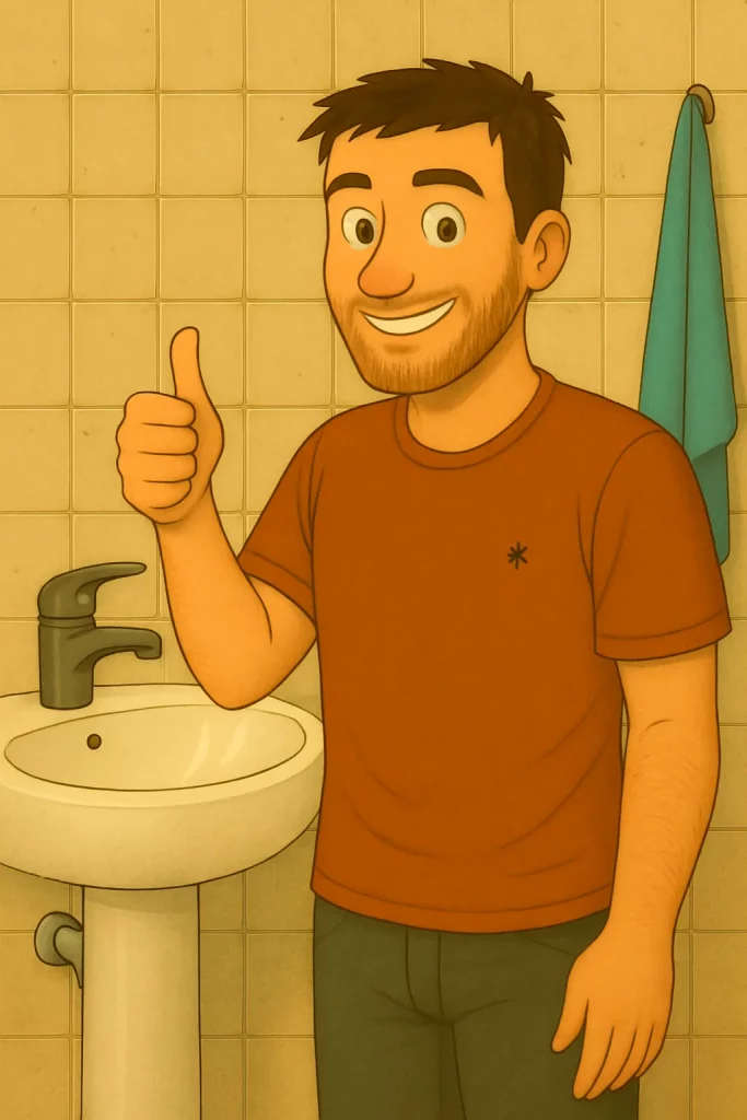Illustration d'un personnage content après le traitement de désinsectisation contre les moucherons.