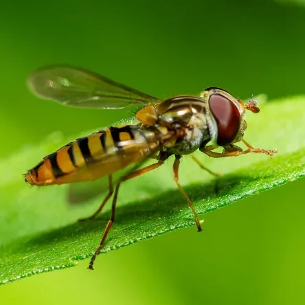 Photo d'un syrphe sur une feuille.